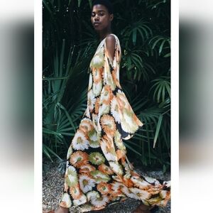 Zara Floral Maxi Dress - Orange, Green, Black, White